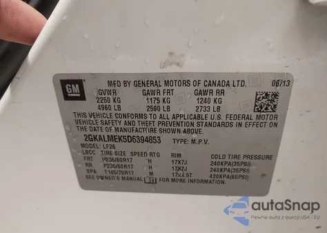 2013 GMC Terrain Sle-1 from USA, damaged, VIN 2GKALMEK5D6394853